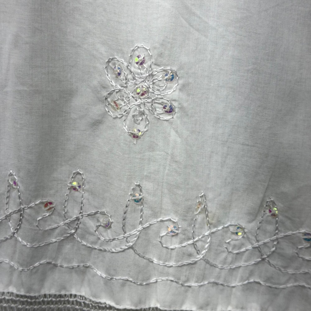 Double Decker White Cotton Embroidered Sequin Tunic Top Plus Size Boho V-Neck - Picture 14 of 14